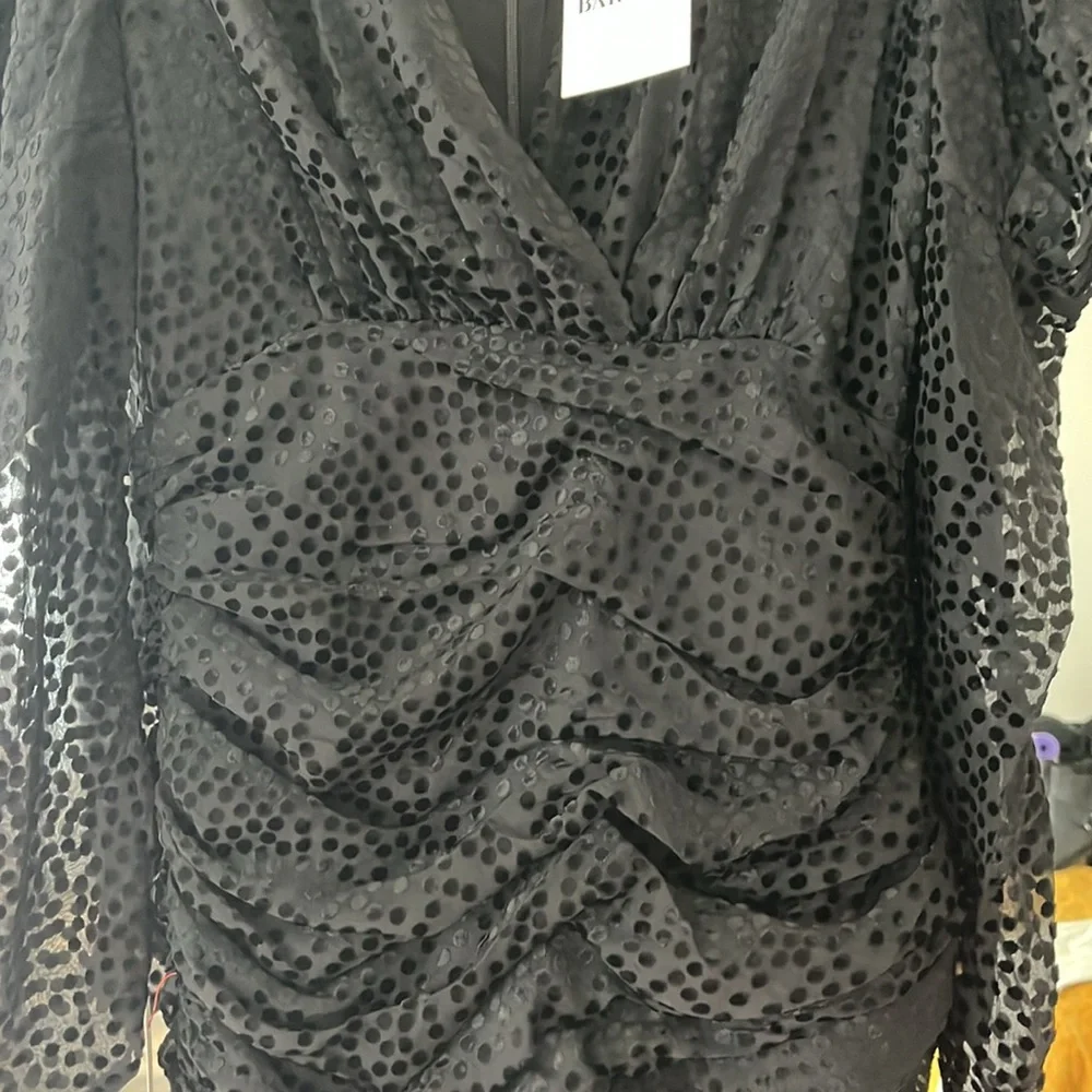 GORGEOUS Bardot Bree Mini Dress‎ Metallic Black Dot Size Medium NWT - Picture 9 of 11